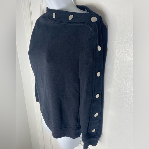 10 Crosby Derek Lam Black Asymmetrical Sweatshirt with Silver Snaps - Picture 1 of 8